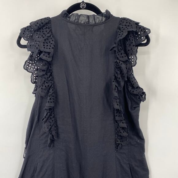 Apiece Apart Jumpsuit Limon Eyelet Ruffle Cotton Crop Sleeveless Black Womens 6 - Picture 8 of 11